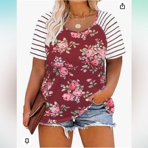 Plus Size Tops Short Sleeve Leopard Print Colorblock Animal Shirts